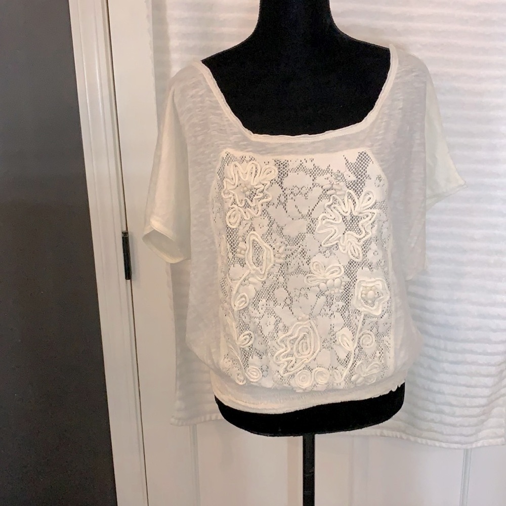 Free People White Burn Out and Lace Top